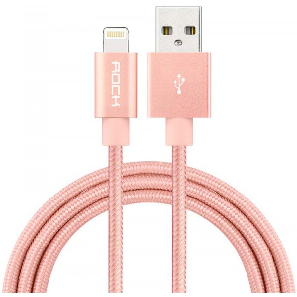 Кабель Rock Charge & Sync round Lightning Cable II 0,3 m Rose Gold