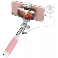 Монопод Rock Mini selfie stick with lightning wire control & mirror Pink