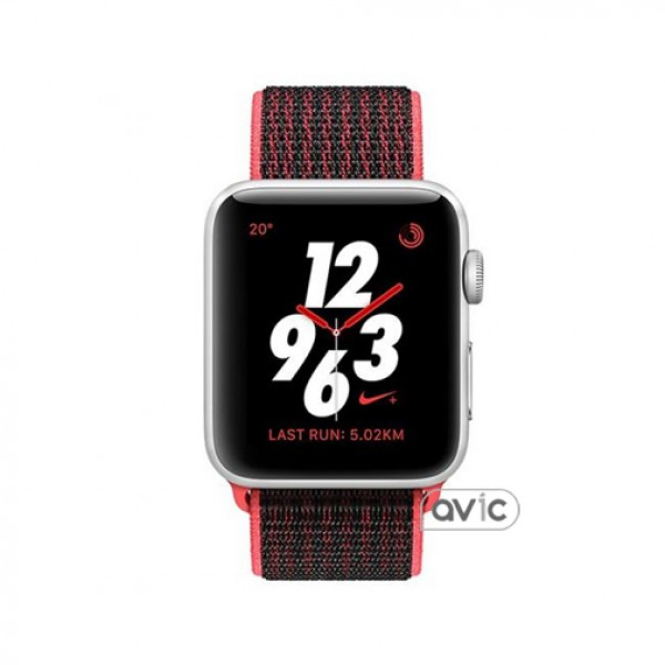Apple Watch Series 3 Nike+ (GPS+LTE) 42mm Silver Aluminum Case with Bright Crimson/Black Sport Loop (MQMG2)