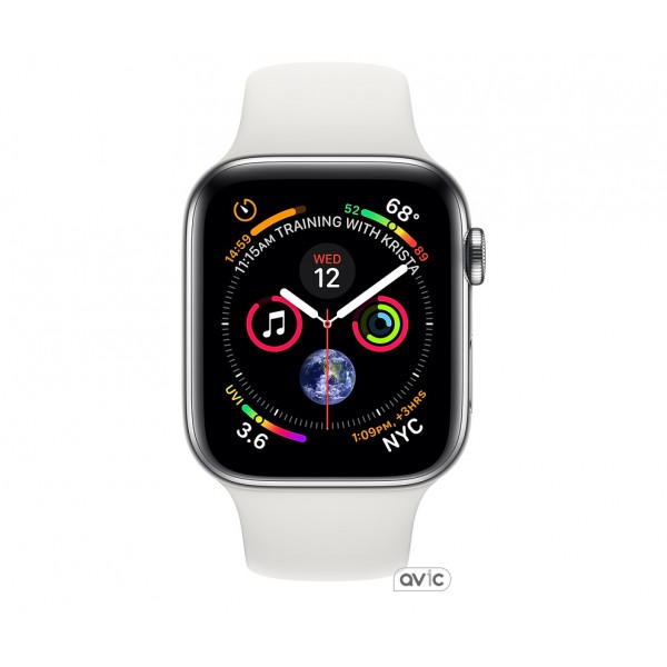 Apple Watch Series 4 GPS + Cellular 44mm Polished Stainless Steel with White Sport Band (MTX02)