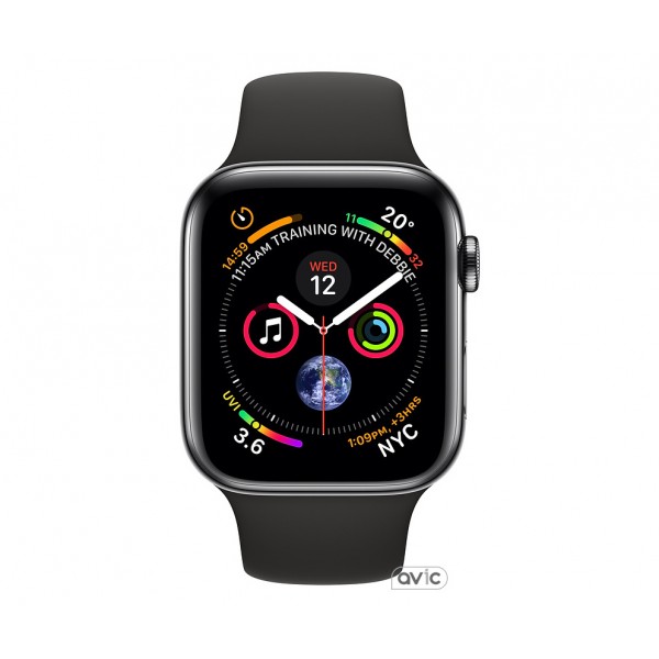 Apple Watch Series 4 (GPS + Cellular) 44mm Space Black Stainless Steel Case with Black Sport Band (MTV52)