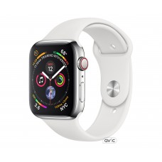 Apple Watch Series 4 (GPS + Cellular) 44mm Stainless Steel Case with White Sport Band (MTV22)