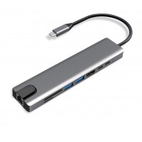 Адаптер SONDER Type-C ports 8 в 1 (HDMI 4K, USB 3.0 x 2, USB-C x 2, SD, MicroSD, RJ45)