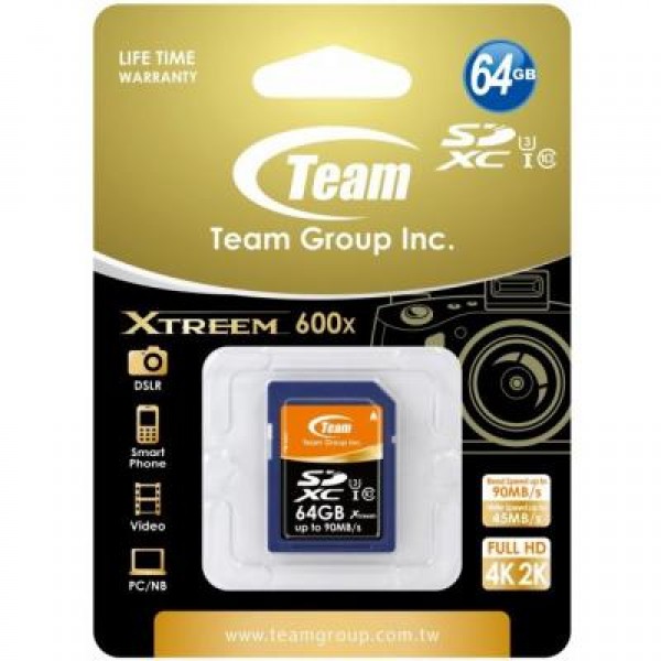 Карта памяти TEAM 64GB SDXC Class 10 UHS-I/U3 XTreem (TSDXC64GU301)