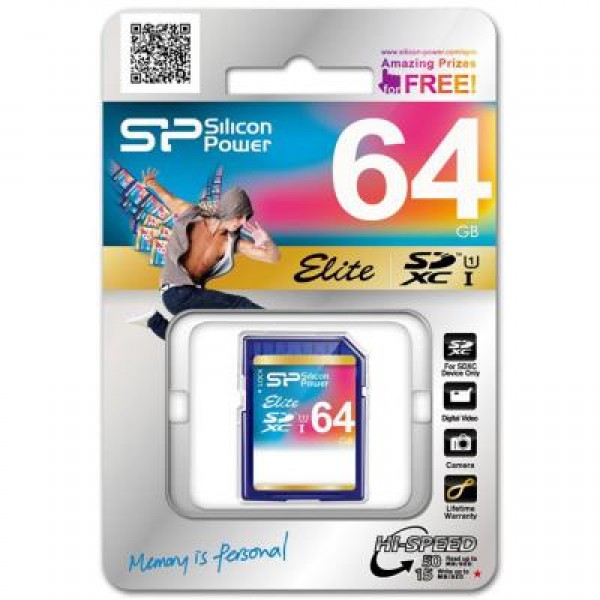 Карта памяти Silicon Power 64Gb SDXC class 10 UHS-I Elite (SP064GBSDXAU1V10)