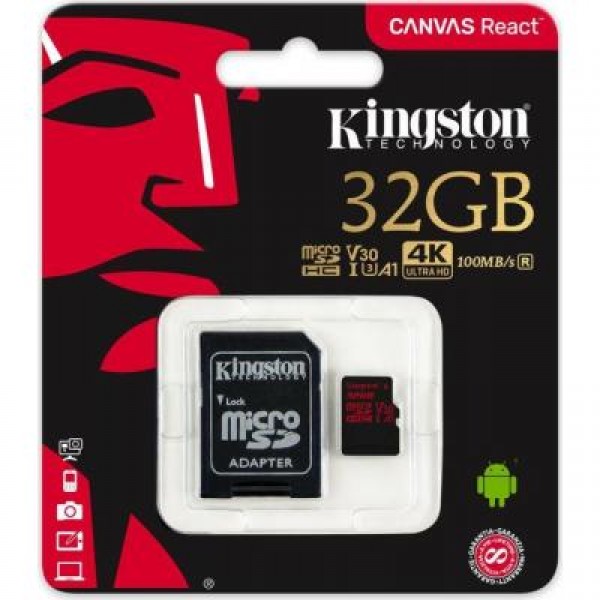 Карта памяти Kingston 32GB microSDHC class 10 UHS-I U3 (SDCR/32GB)