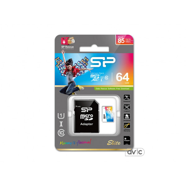 Карта памяти Silicon Power 64GB microSDXC Class 10 UHS-I U1 (SP064GBSTXBU1V20SP)