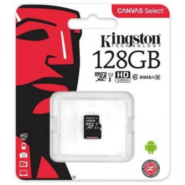 Карта памяти Kingston 128GB microSD class 10 UHS-I Canvas Select (SDCS/128GBSP)