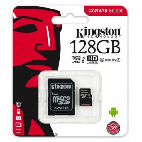 Карта памяти Kingston 128GB microSD class 10 UHS-I Canvas Select (SDCS/128GB)