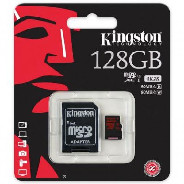 Карта памяти Kingston 128GB microSDXC class10 UHS-I U3 (SDCA3/128GB)