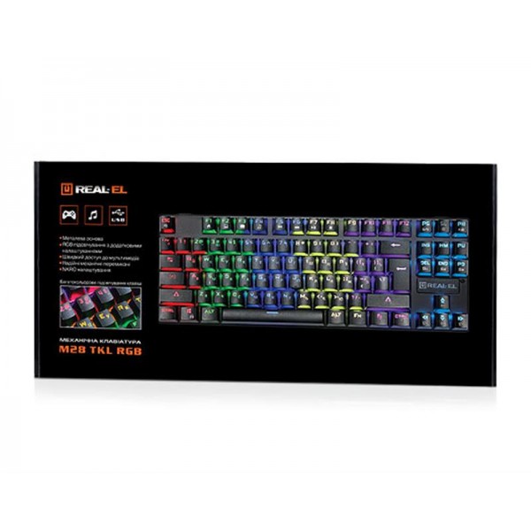 Клавиатура REAL-EL M28 RGB TKL USB черный UAH