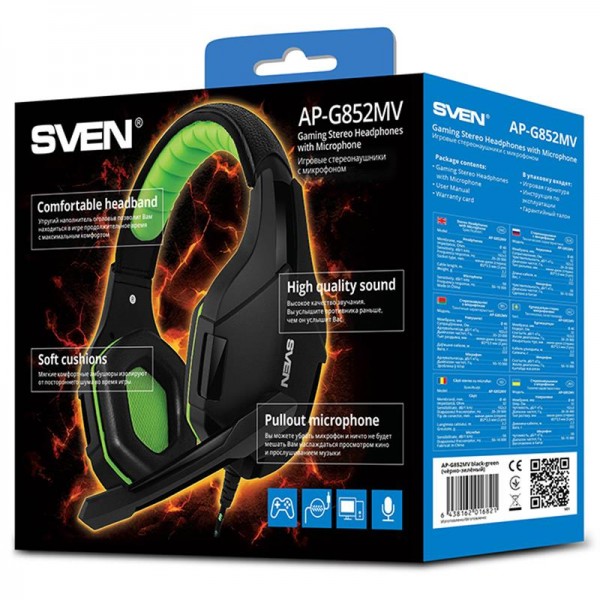 Наушники Sven AP-G852MV Black/Green UAH