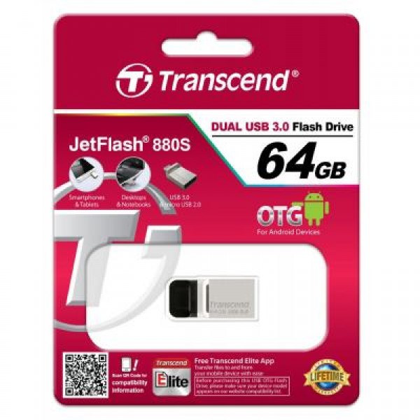 Флешка Transcend 64GB JetFlash OTG 880 Metal Silver USB 3.0 (TS64GJF880S)