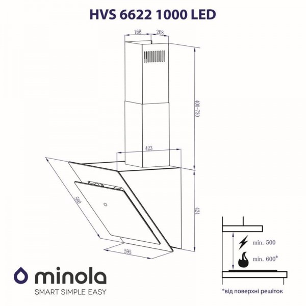 Вытяжка MINOLA HVS 6622 BL 1000 LED