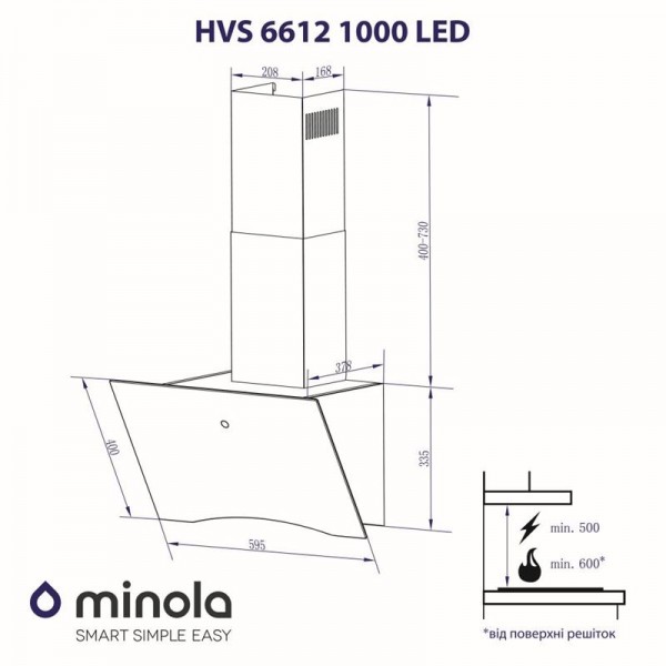 Вытяжка MINOLA HVS 6612 WH 1000 LED