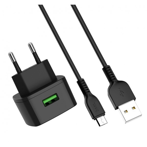 Сетевое зарядное устройство Hoco C70A Cutting-edge single port QC3.0 charger set(Type-C)(EU) Black