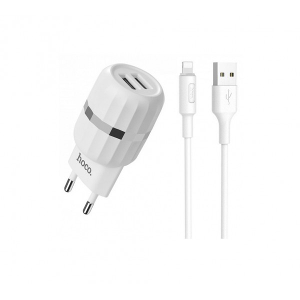 Сетевое зарядное устройство Hoco C41A Charger + Cable (Lightning) 2.4A 2USB White